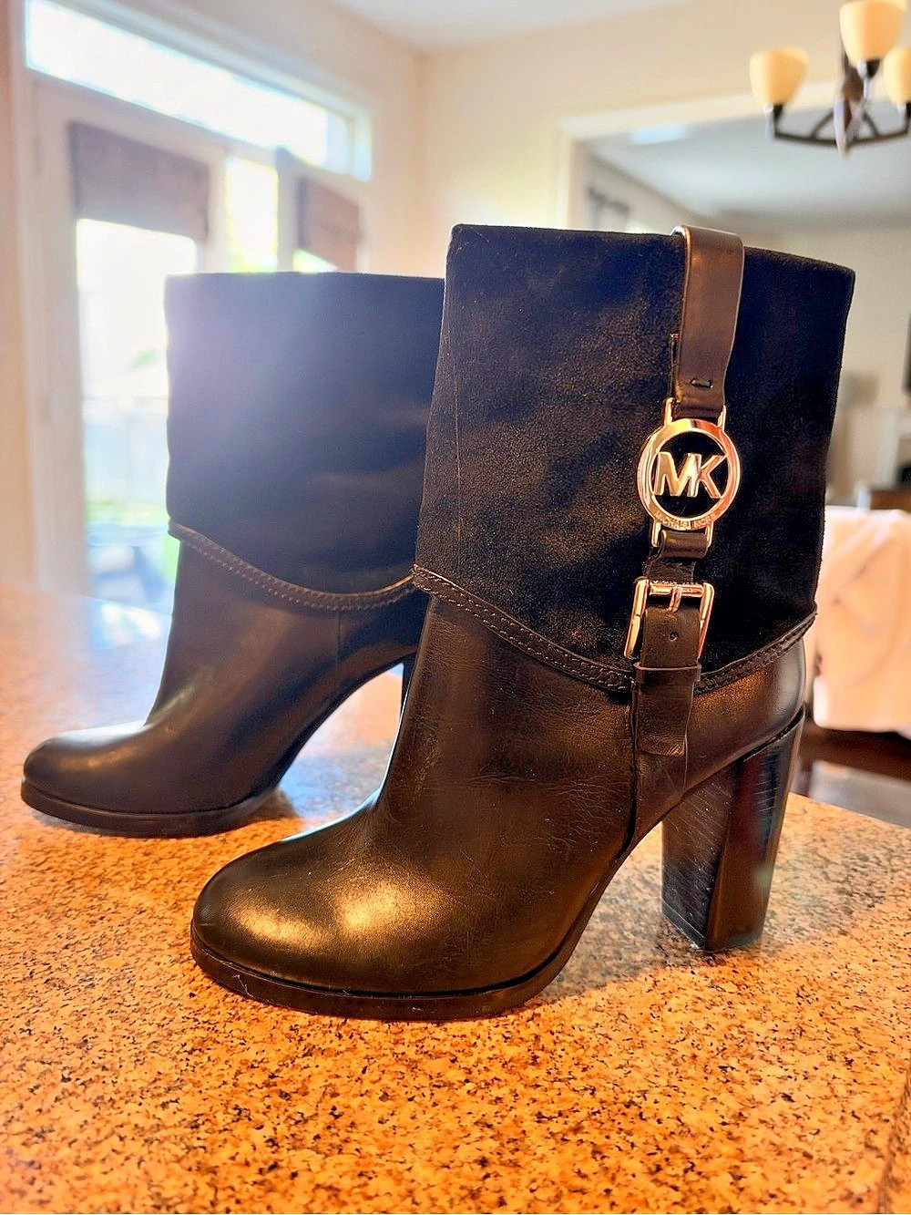 Michael Kors Black Logo Heeled Boots Size 5.5